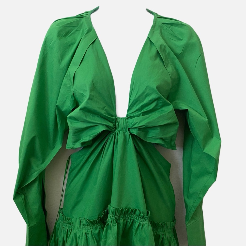 Jason Wu Pretty Green Cutout Waist Long Sleeve Dress, Old Money Quiet Luxury
